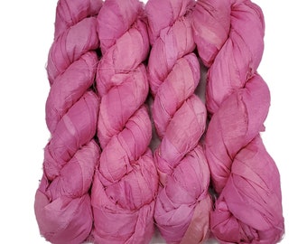 Premium Recycled Sari Silk Ribbon,  100g (45 yards) Color: Girly Pink