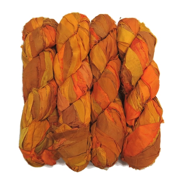 New! Irridescent Sari Silk  Ribbon yarn , 100g (50 yards) color : Golden Yellow / dijon  Mix