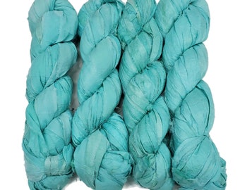 New! Premium Recycled Sari Silk Ribbon  , 100g (45yards) ,   color: Arctic Ice