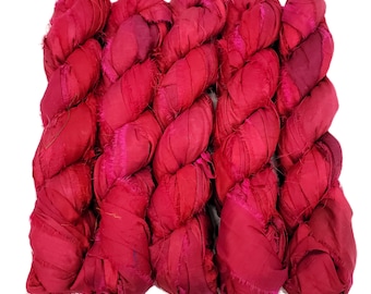 New! Irridescent Sari Silk  Ribbon yarn , 100g (50 yards) Color : Fire Red Mix