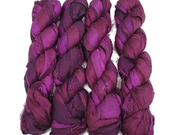 Nouveau ! Ruban de soie sari, 100 g l'écheveau, 45-50 yards, Couleur : fruits rouges