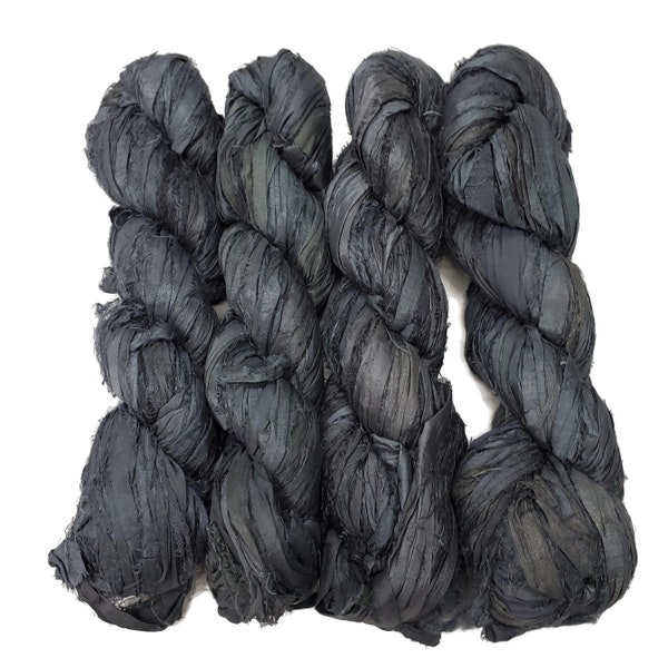 New! Sari Silk Ribbon, 100g per skein ,  45 yards,  Color: Charcoal Gray