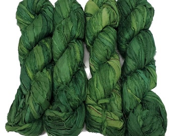 100g/45-50 yards, Recycled Sari Silk Ribbon, Color: Conifer