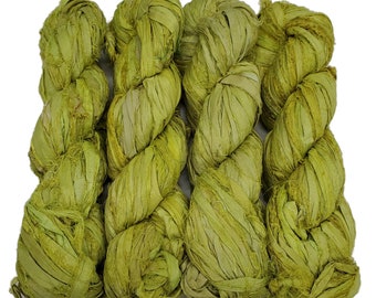 New! Sari Silk Ribbon yarn , 100g per skein, 40-50 yards ,  Color: Lemon Lime