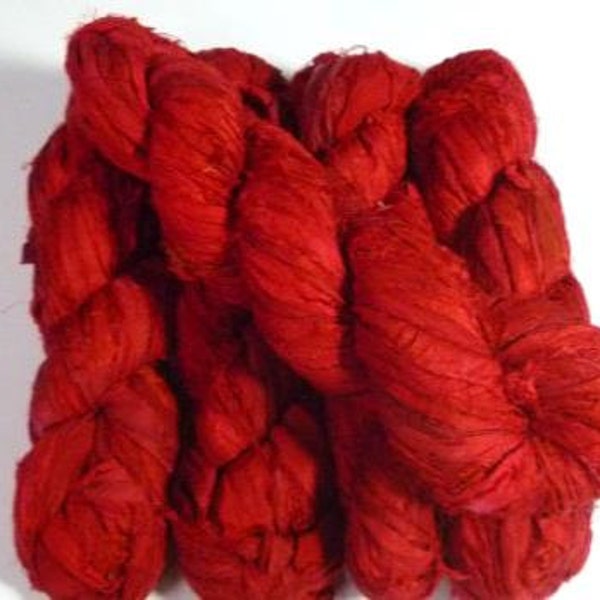 On Sale 50g Recycled Sari Silk Ribbon, RUBY RED