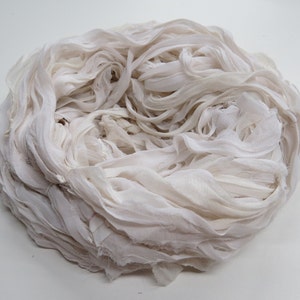 Huge Sari Silk Chiffon Ribbon skein , Color White image 2