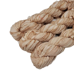 New! Recycled Sari Silk Chiffon Ribbon , 100g per skein , color: Dune