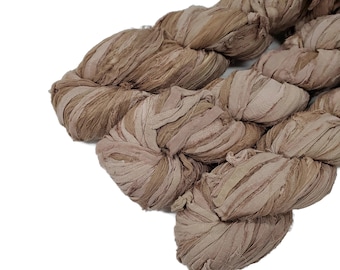 New! Recycled Sari Silk Chiffon Ribbon , 100g per skein , color: Latte