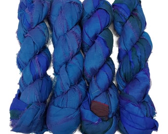 New! Sari Silk Ribbon, 100g per skein ,  45 yards,  Color: Lapis Blue