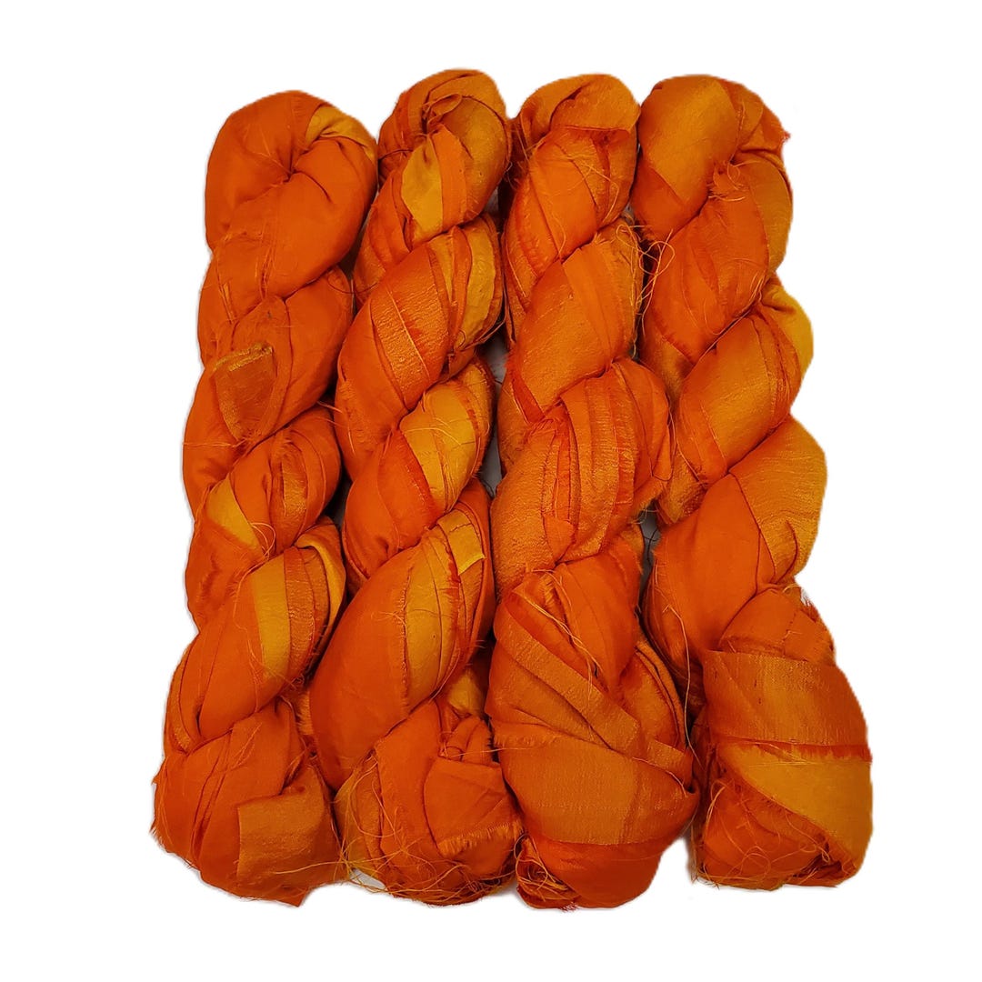 Sari Ribbon Thread New! Iridescent Sari Silk Ribbon Yarn , 100g (40 Yards) Color Carrot ...