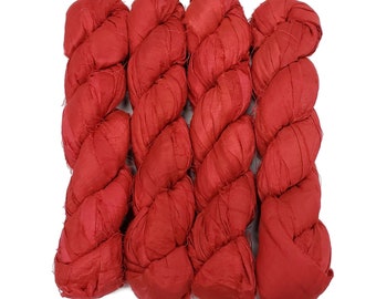 Premium Recycled Sari Silk Ribbon,  100g (45 yards) Color: Tomato Red