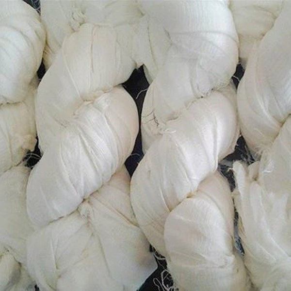 Huge Sari Silk Chiffon Ribbon skein , Color White
