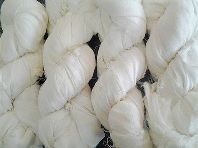 Huge Sari Silk Chiffon Ribbon skein , Color White White