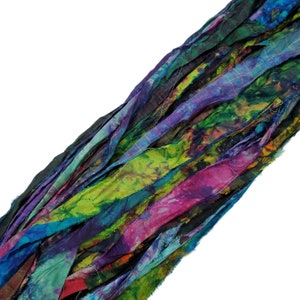 New Tye dye Sari Silk Ribbon, 100g per skein, 40-45 yards each, Color: Green Mix Tones image 2