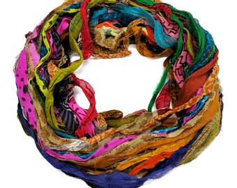 New! Sari Silk Chiffon Printed Ribbon ,  100g per skein