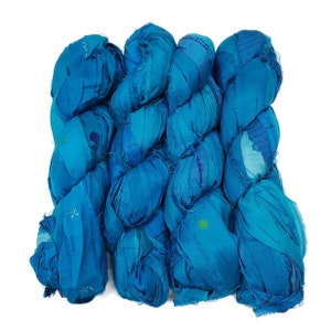 New! Iridescent Sari Silk  Ribbon yarn , 100g (45 yards) color Panarea Blue
