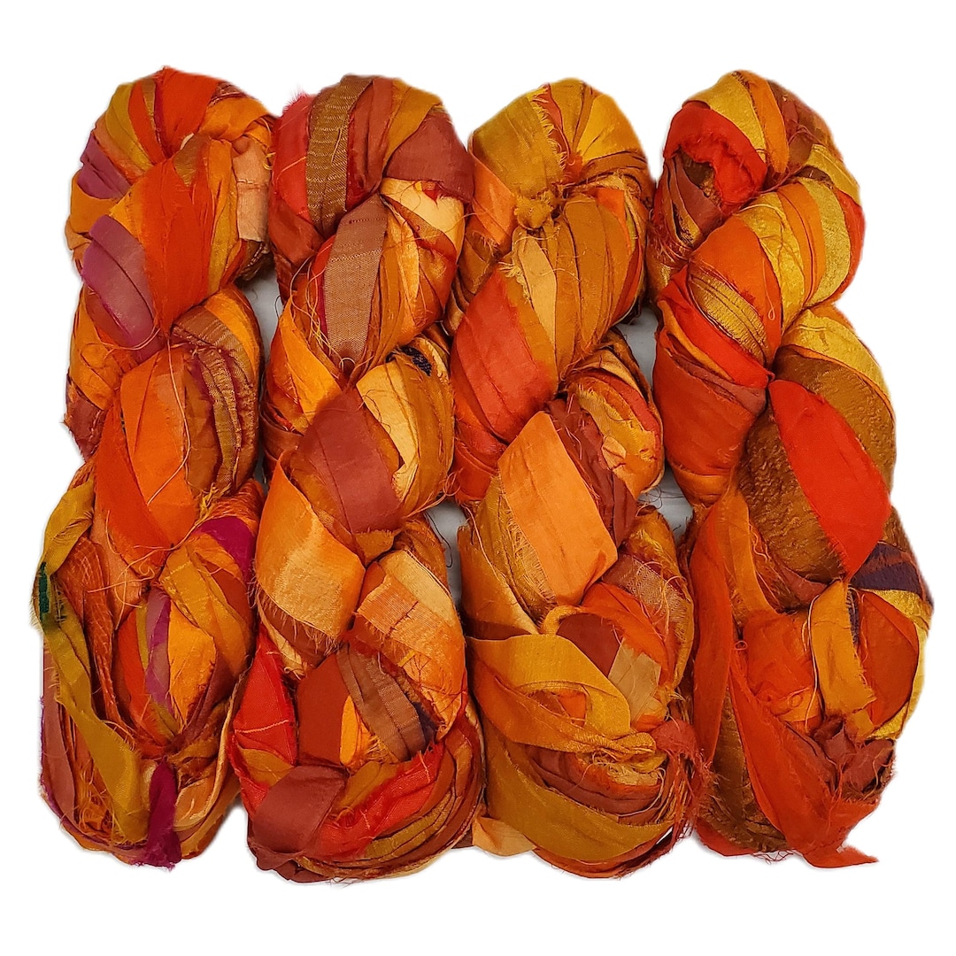 Hillary Ribbon Yarn New! Irridescent Sari Silk Ribbon Yarn , 100g (50 Yards) Color : Orange ...