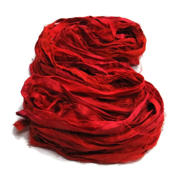 Huge Premium  Sari Silk Ribbon,  Flaming Red