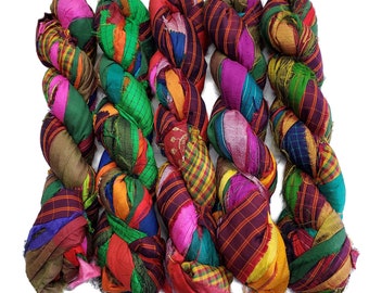 NEW! Recycled Sari Silk Printed Ribbon, Multi Mix Jewel Tones