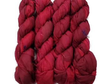 New! Sari Silk Ribbon yarn , 100g per skein, 45-50 yards ,  Color: Wine Red