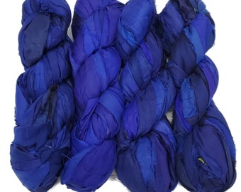 Premium Recycled Sari Silk Ribbon,  100g (45 yards) Color: Royal / Purple