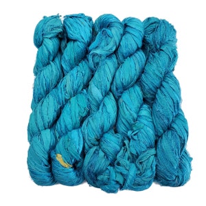 New 100g, Sari Silk Ribbon yarn, 45-50 yards, Color: Azure blue image 1