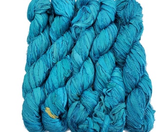 New! 100g, Sari Silk Ribbon yarn, 45-50 yards, Color:  Azure blue