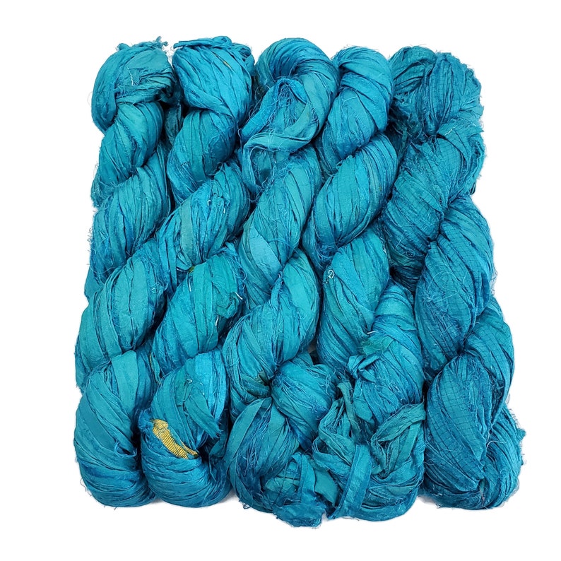 New 100g, Sari Silk Ribbon yarn, 45-50 yards, Color: Azure blue image 1