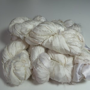 Premium Recycled Sari Silk Ribbon, White image 2