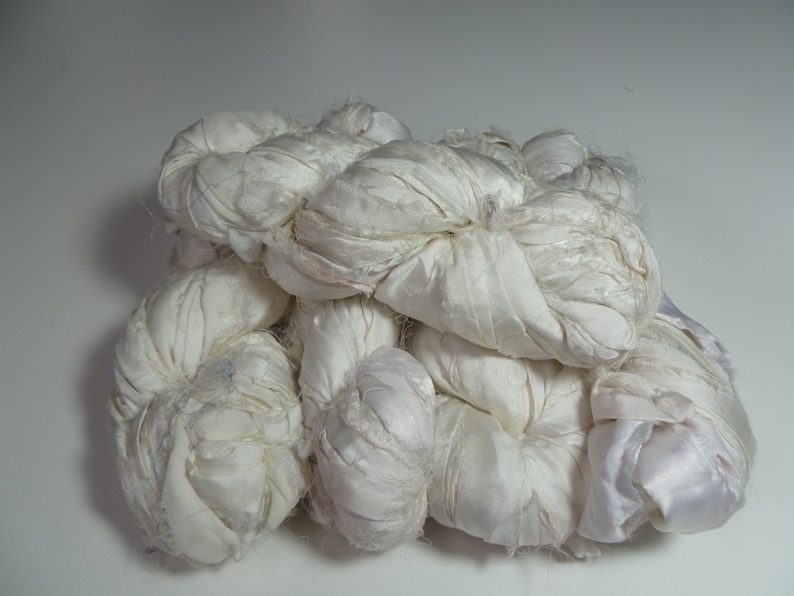 Premium Recycled Sari Silk Ribbon, White image 2