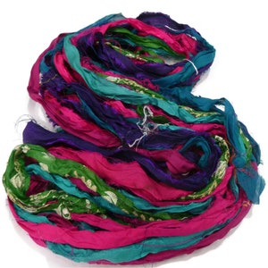 Sale Recycled Sari Silk Ribbon, Multi Mix Jewel Tones zdjęcie 4
