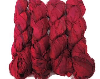 Sale! Irridescent Sari Silk  Ribbon yarn , 100g (50 yards) color Dark Red