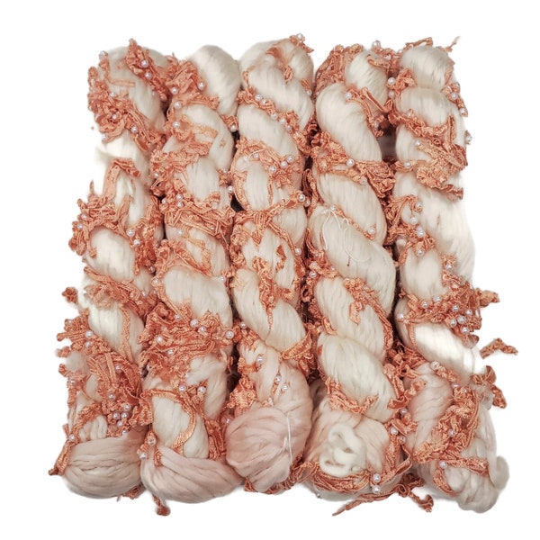 New! Handspun  Acrylic lace/pearl Art yarn, color: Sorbet