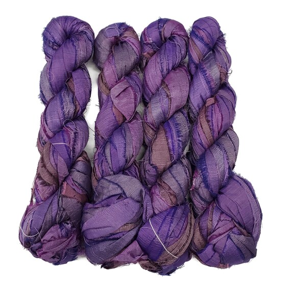 100g Sari SILK Ribbon Yarn Purple Multi
