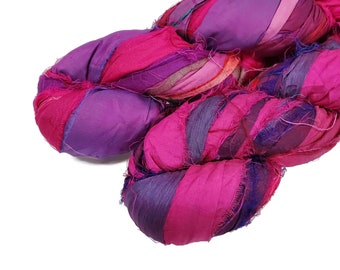 Sale!  100g/45-50 yards, Sari Silk Ribbon, Color: Berry Mix