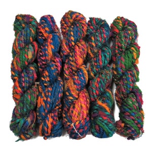 Hand spun Sari Silk Cording Yarn , 2 ply, 100g per skein