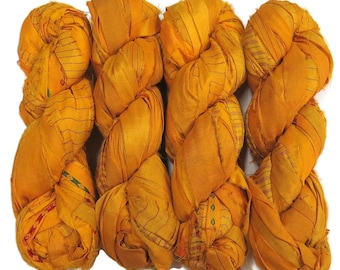 Iridescent Sari Silk Ribbon Yarn: Yolk Yellow, 50 Yards (100g)