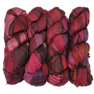 Nouveau ! Ruban de soie sari irisé, 100 g (50 yards) couleur : Mélange de vins de Bourgogne