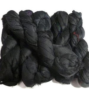 Premium Recycled Sari Silk Ribbon, Jet Black , 100g (50 yards)