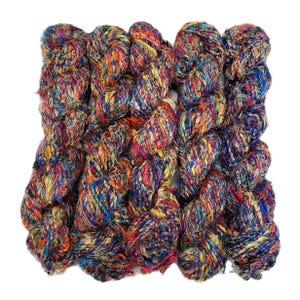 New! Textured Recycled Sari Silk Yarn,  Multi Mix color: #38   (Art yarn)