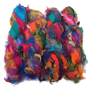 Sari Silk Fuzzy Ribbon, Irredescent , Jewel tone mix