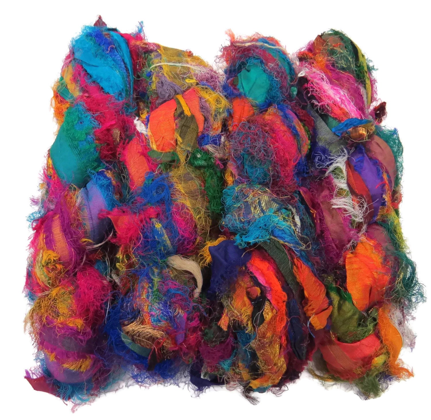 Sari Silk Fuzzy Ribbon, Irredescent , Jewel tone mix