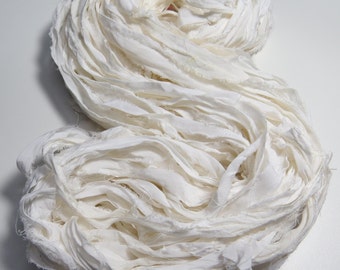 Premium Recycled Sari Silk Ribbon, White