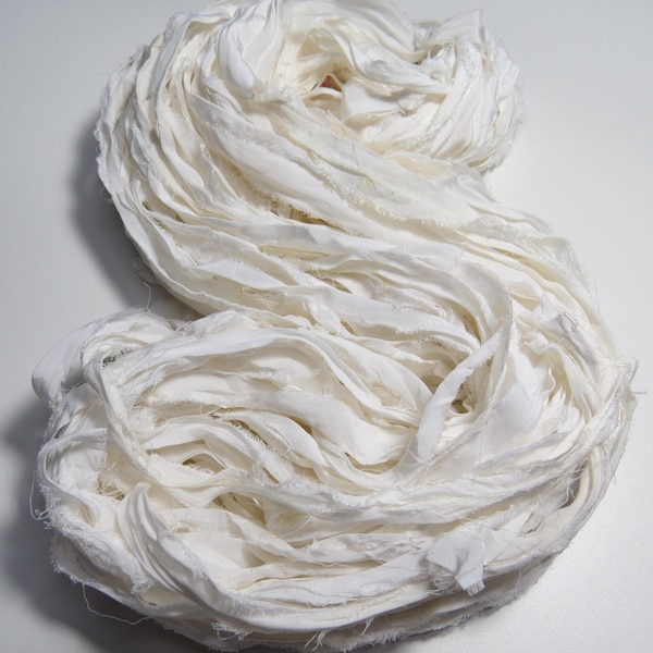 Premium Recycled Sari Silk Ribbon, White