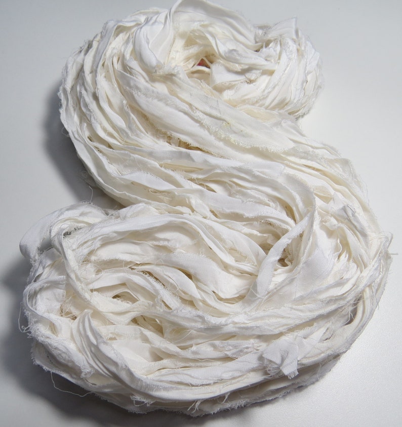 Premium Recycled Sari Silk Ribbon, White image 1