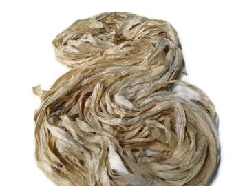 Premium Recycled Sari Silk Ribbon, Gold/Champagne