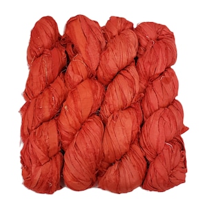 100g/45-50 jardas, fita de seda sari reciclada, cor: vermelho