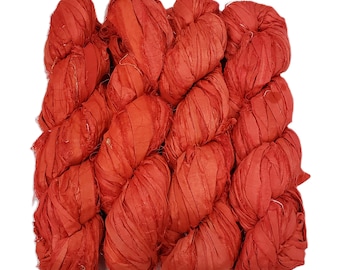 100g/45-50 yards, Sari-Seidenband aus recycelter Seide, Farbe: Rot