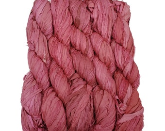 100g/45-50 yards, Recycled Sari Silk Ribbon, Color: Lipstick