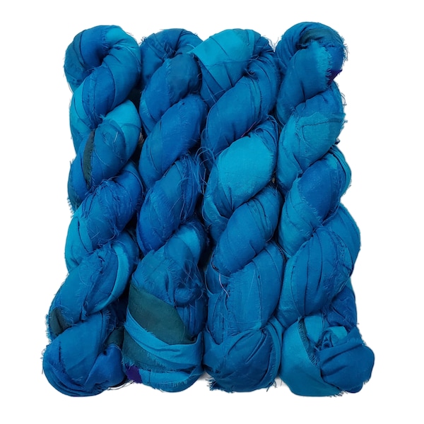 New!  100g / 45-50 yards, Sari Silk Ribbon, Color: Turquoise Mix